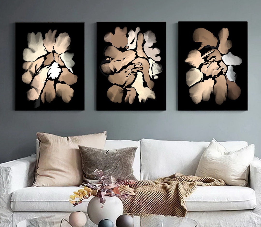 Black Beige Abstract Painting PRINTABLE Wall Art Set of 3 Posters ...