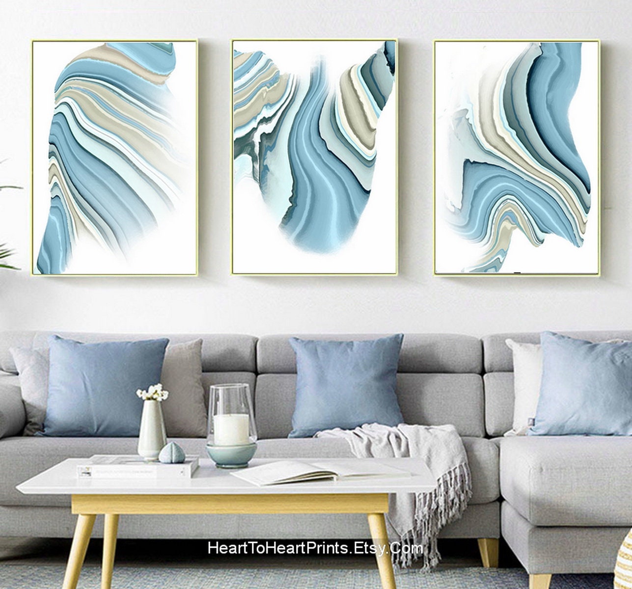 Sky Blue Abstract Set of 3 Posters PRINTABLE Wall Art Pastel - Etsy