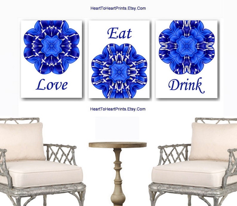 Royal Blue Kitchen Wall Art Set of 3 Prints Blue Kitchen Etsy