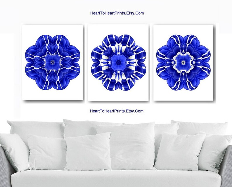 Royal Blue Wall Art Cobalt Blue Abstract Floral Wall Decor Etsy