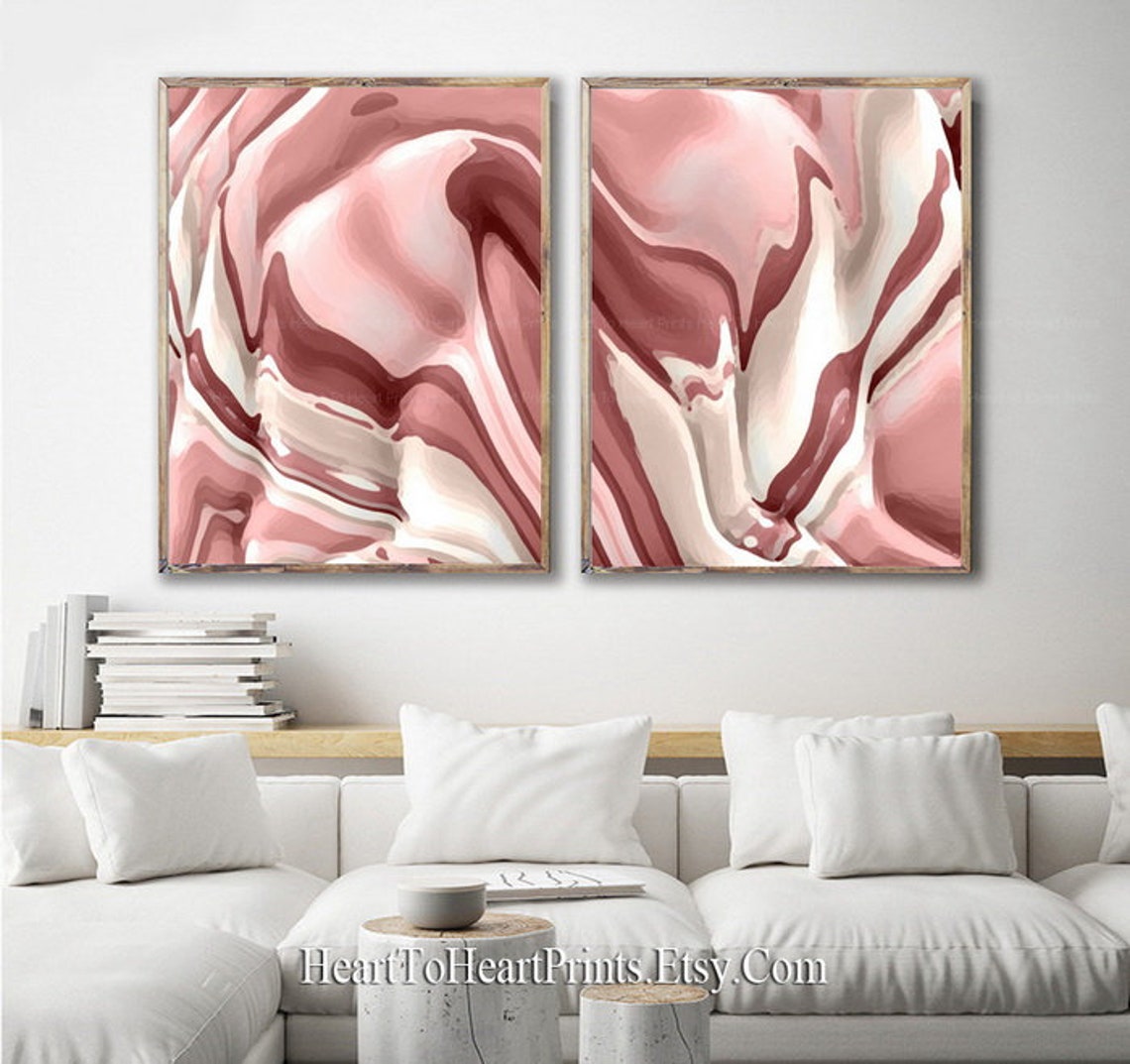 Blush Abstract Wall Art Set of 2 Prints Pink Print Blush Etsy