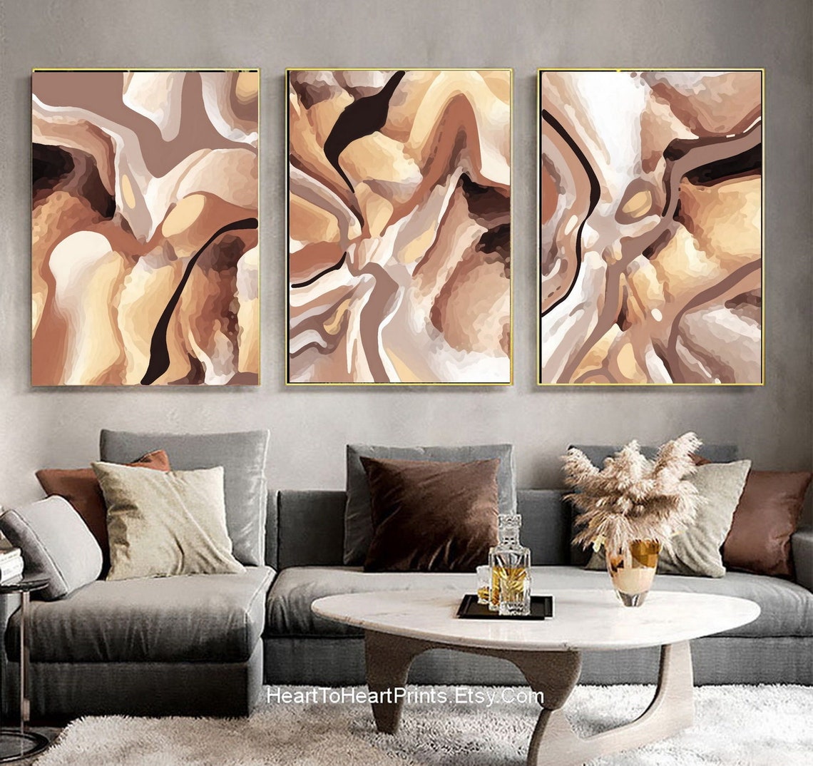 Earth Tone Abstract Painting Set of 3 Canvas PRINTABLE Artwork Etsy
