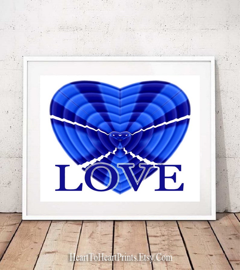 Love Printable Wall Art Blue Bedroom Decor Blue Heart Print Etsy