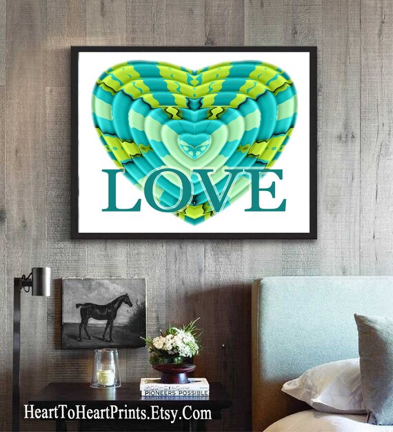 Green Love Printable Wall Art Teal Lime Green Heart Wall Decor Instant Download Art Love Print Anniversary Birthday Last Minute Gift For Her
