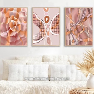 Pink Orange Prints Set of 3 Abstract Printable Wall Art Colorful Modern Living Room Decor Pink Bedroom Posters Brush Stroke DOWNLOAD Posters
