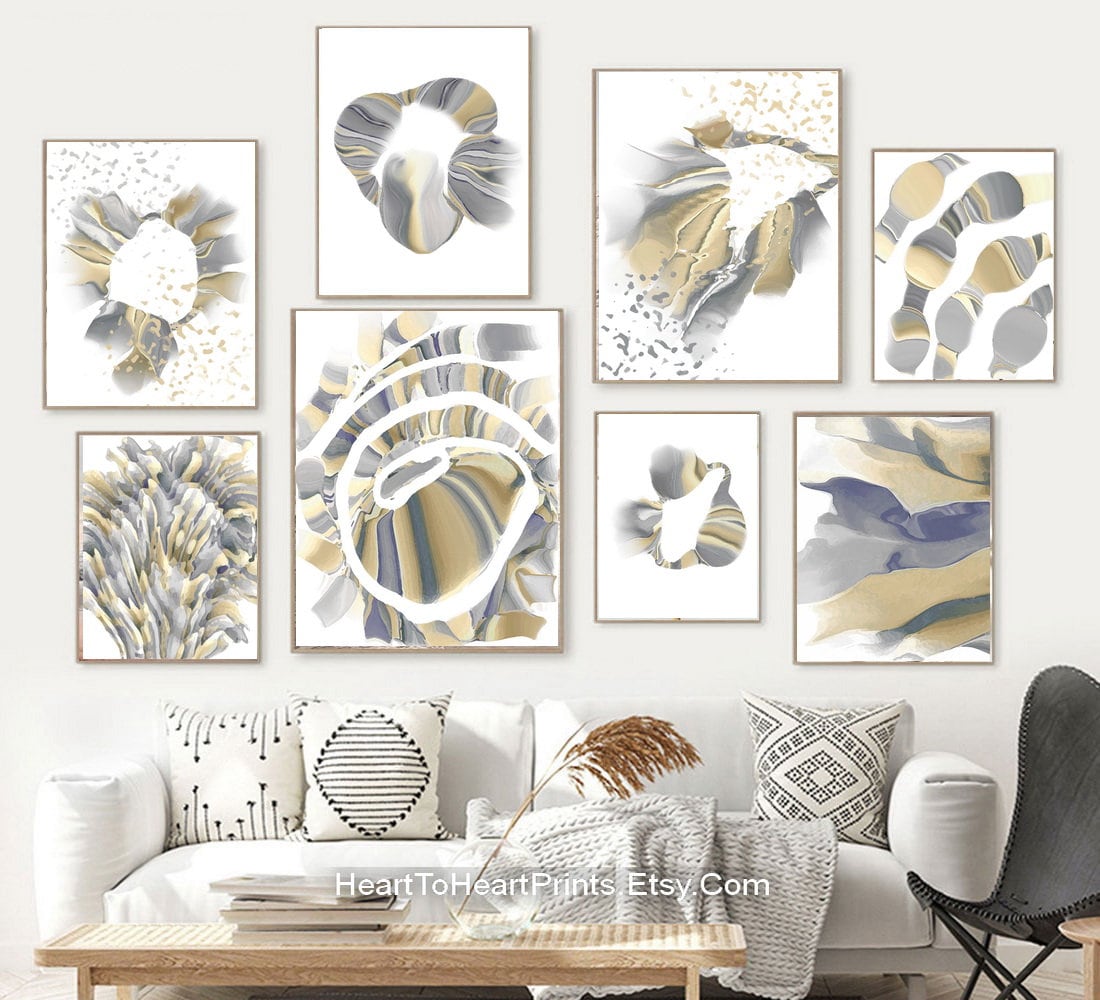 Beige Gray Abstract Set of 12 Posters Minimalist Artwork Neutral