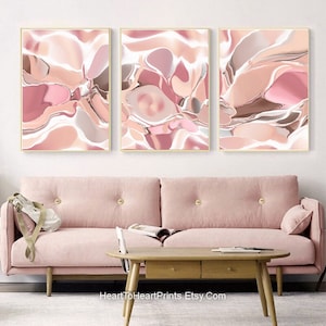 Pink Abstract Set of 3 Posters Pastel Blush Pink Abstract Painting DOWNLOADABLE Wall Art Modern Pink Living Room Decor Pink Bedroom Wall Art