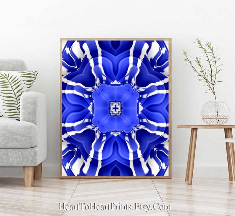 Royal Blue Wall Art Cobalt Blue Abstract Floral Wall Decor Etsy
