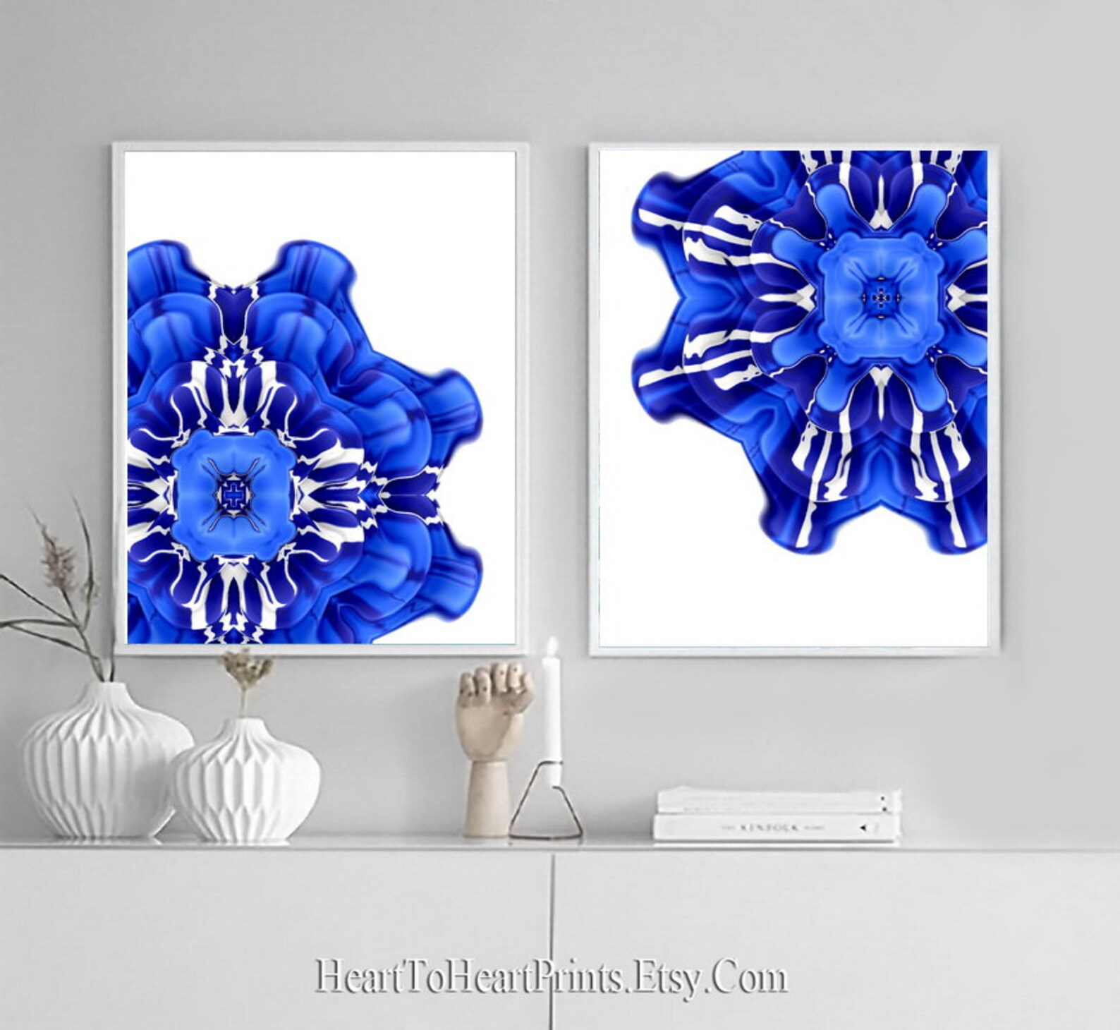 Royal Blue Wall Art Set of 2 Prints Blue Mandala Printable Art Etsy