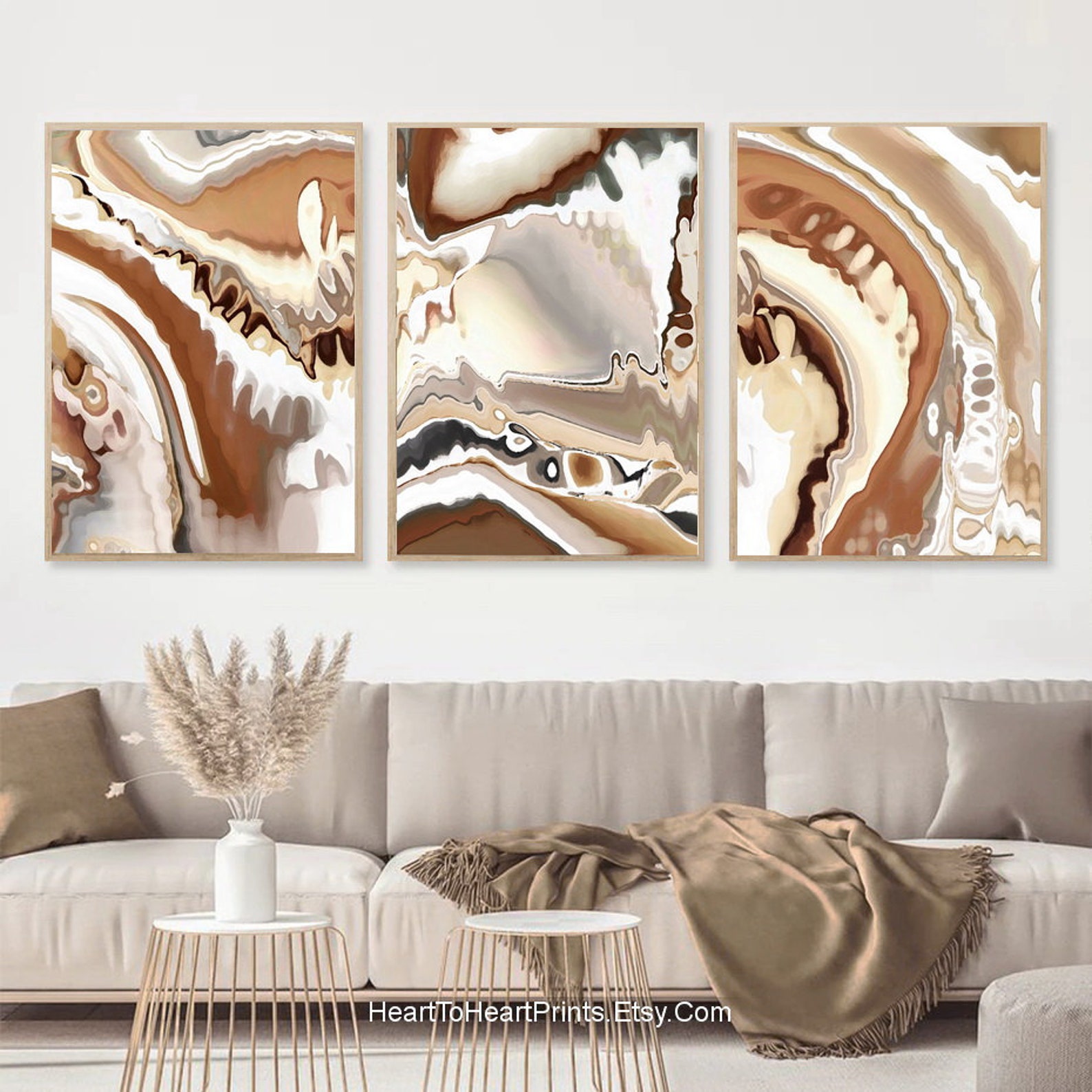 Brown Beige Abstract PRINTABLE Wall Art Set of 3 Neutral Etsy
