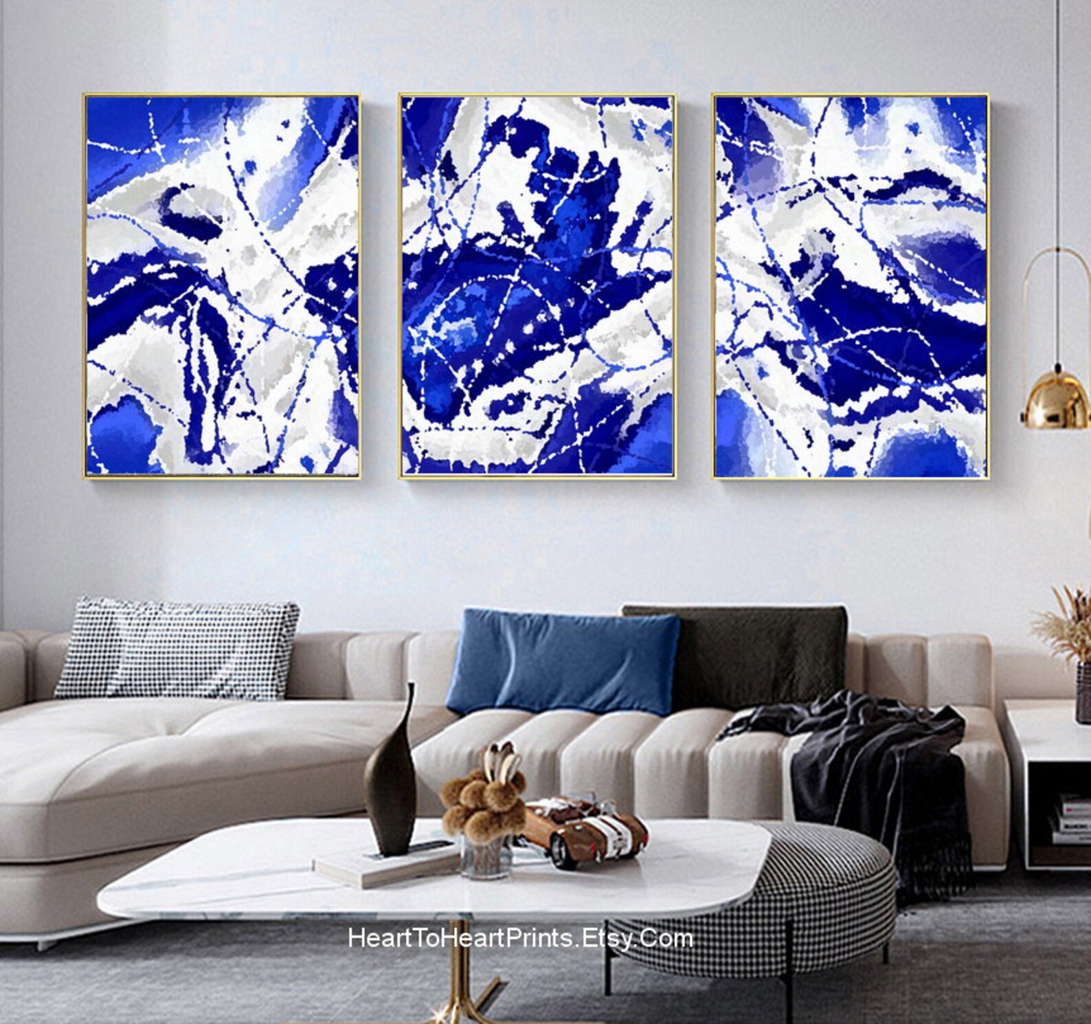 Blue Abstract Painting Set of 3 DIGITAL Navy Blue Abstract Artwork