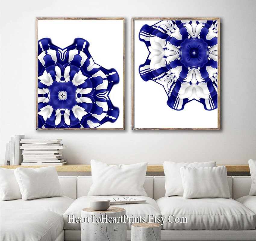 Navy Blue Flowers Set of 3 Prints Rustic Floral Printable Wall | Etsy