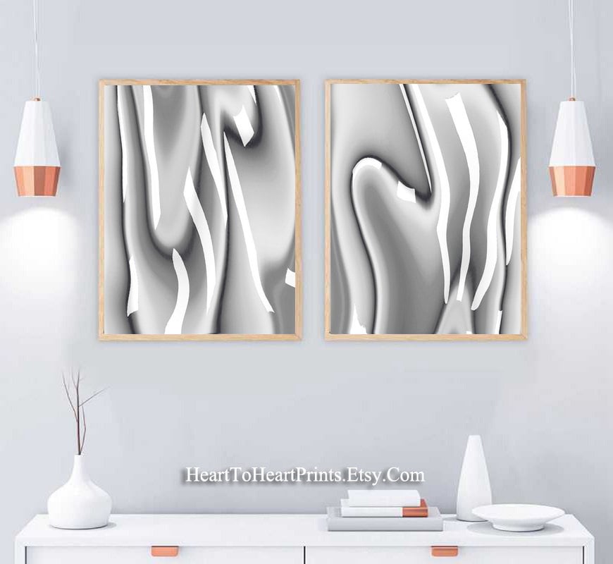 Gray Abstract Set of 2 Prints Silver Gray Abstract Painting Etsy