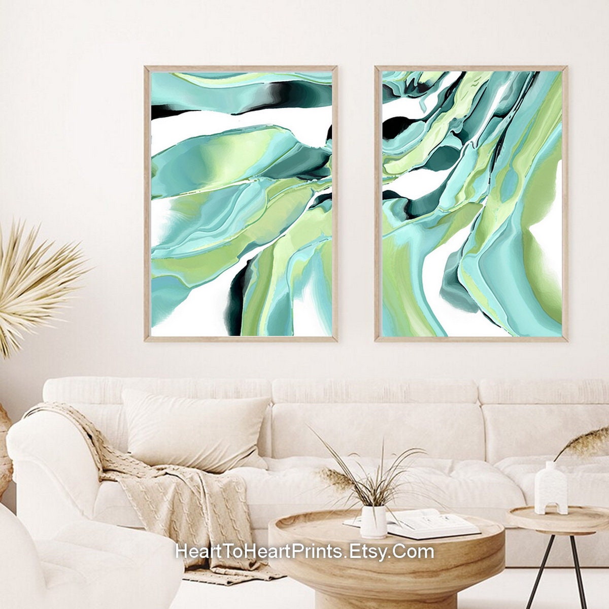 Green Abstract Set of 2 Large 24x36 Wall Art Green Abstract - Etsy