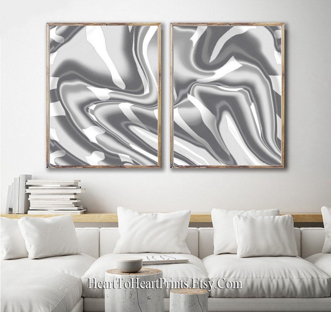 Silver Gray Abstract Wall Art Gray Abstract Printable Art Set Etsy