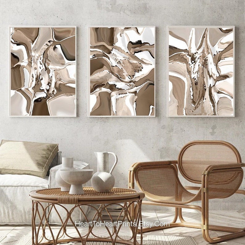 Brown Abstract Wall Art Set of 3 DIGITAL Download Poster 24x36 Inch Large Living Room Decor