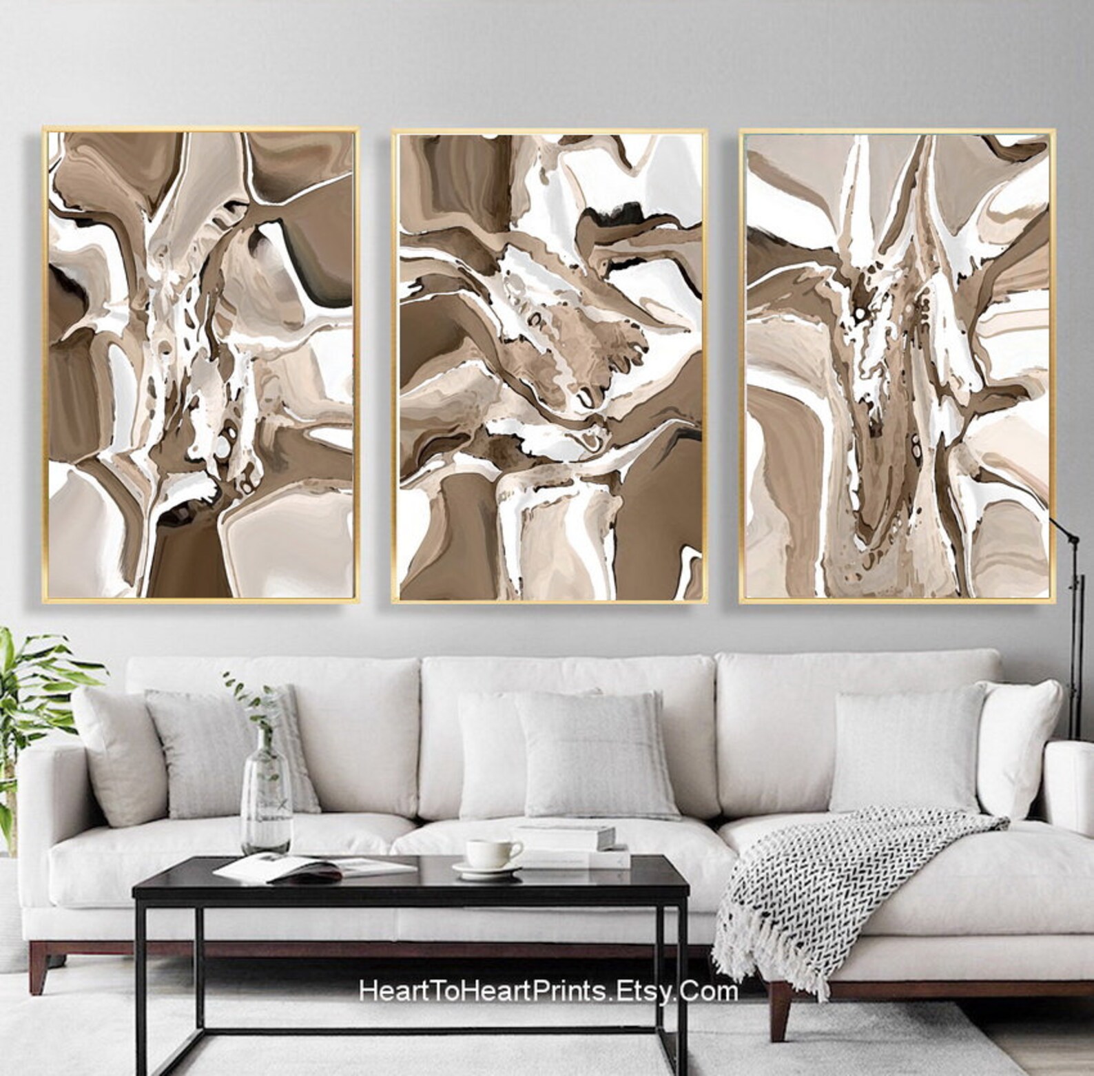 Brown Abstract Wall Art Set of 3 DIGITAL Download Poster 24x36 Etsy