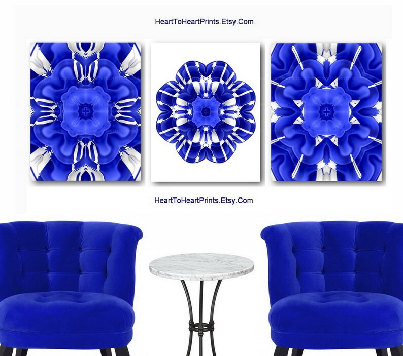 Royal Blue Wall Art Cobalt Blue Abstract Floral Wall Decor | Etsy
