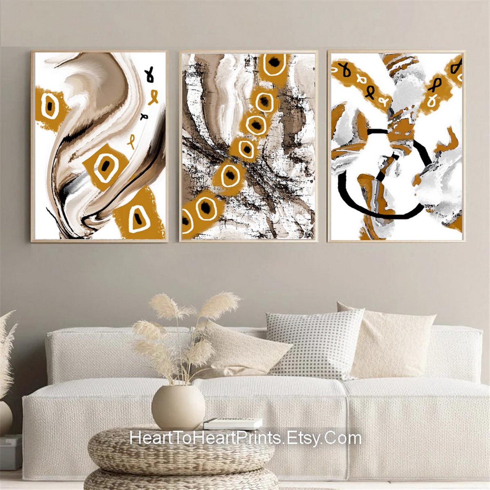 Neutral Wall Art Set of 3 Earth Tone Abstract PRINTABLE Wall Art Brown ...