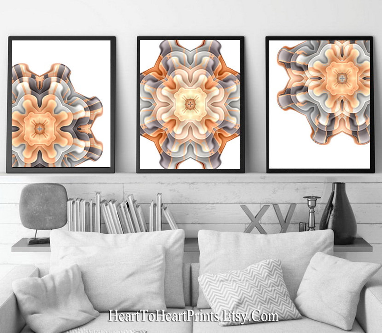 Bohemian Printable Wall Art Set of 3 Prints Boho Wall Decor Orange Gray ...