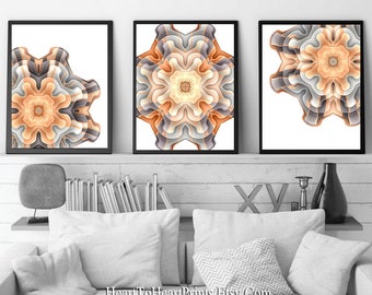 Bohemian Printable Wall Art Set of 3 Prints Boho Wall Decor Orange Gray Abstract Geometric Print Mandala Printable Art Boho Downloadable Art