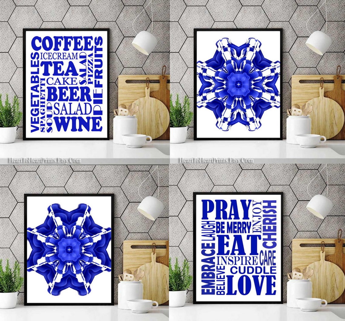 Blue Kitchen Wall Art Kitchen Downloadable Prints Cobalt Blue Etsy