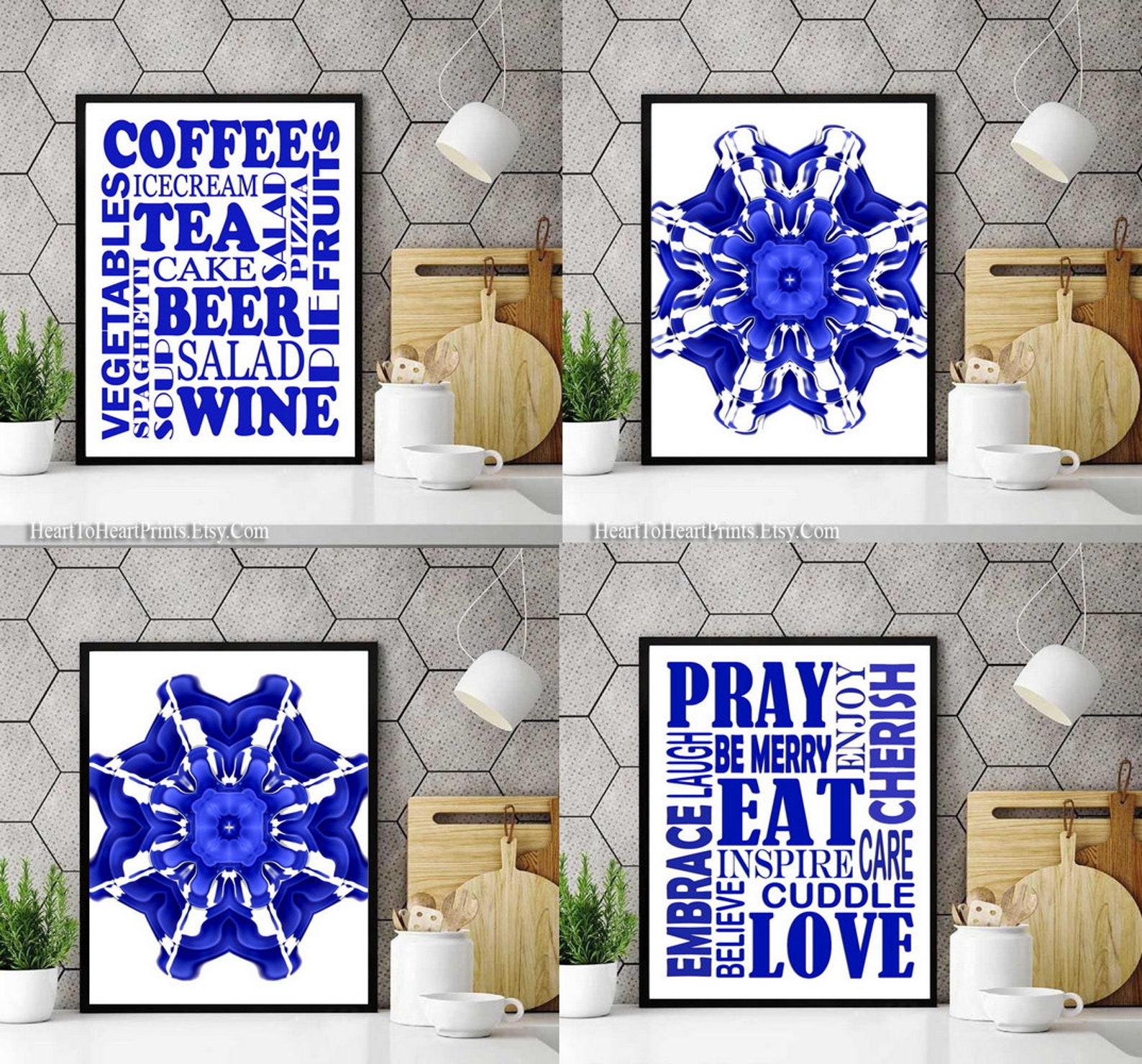 Blue Kitchen Wall Art Kitchen Downloadable Prints Cobalt Blue Etsy