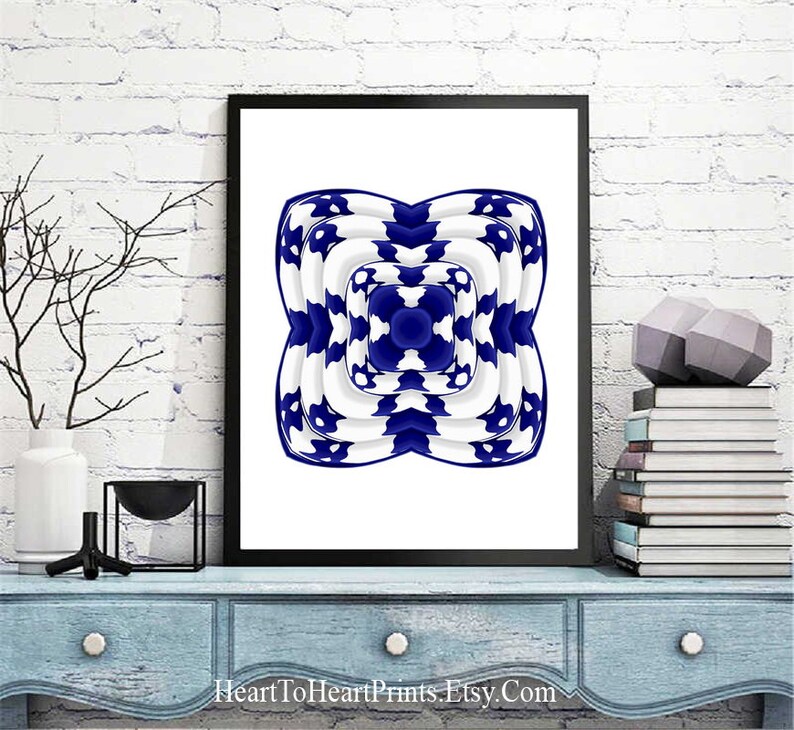 Navy Abstract Geometric Wall Art Set of 3 Prints White Navy Etsy