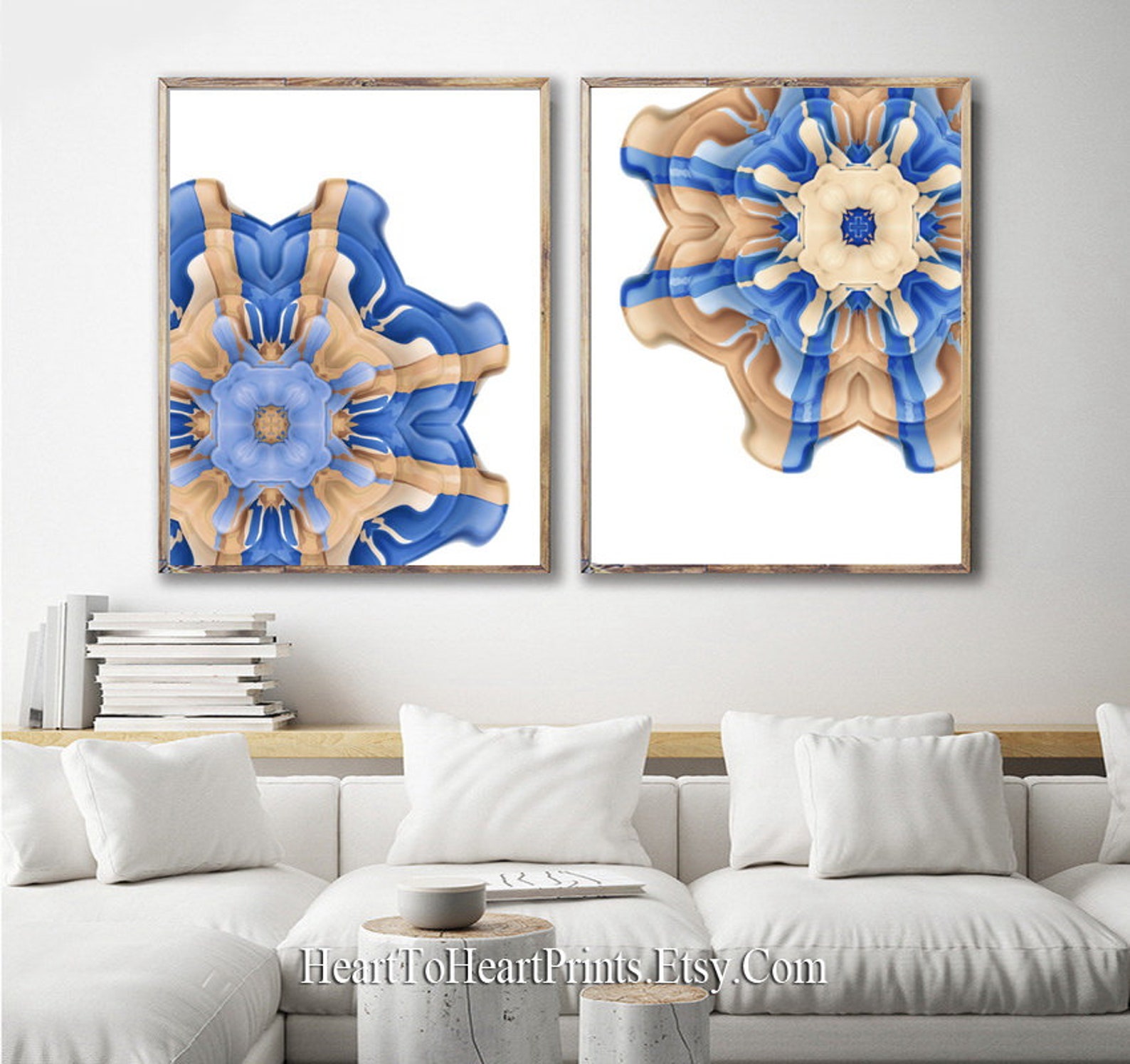 Brown Blue Wall Art Boho Printable Art Set of 2 Prints Mandala Etsy