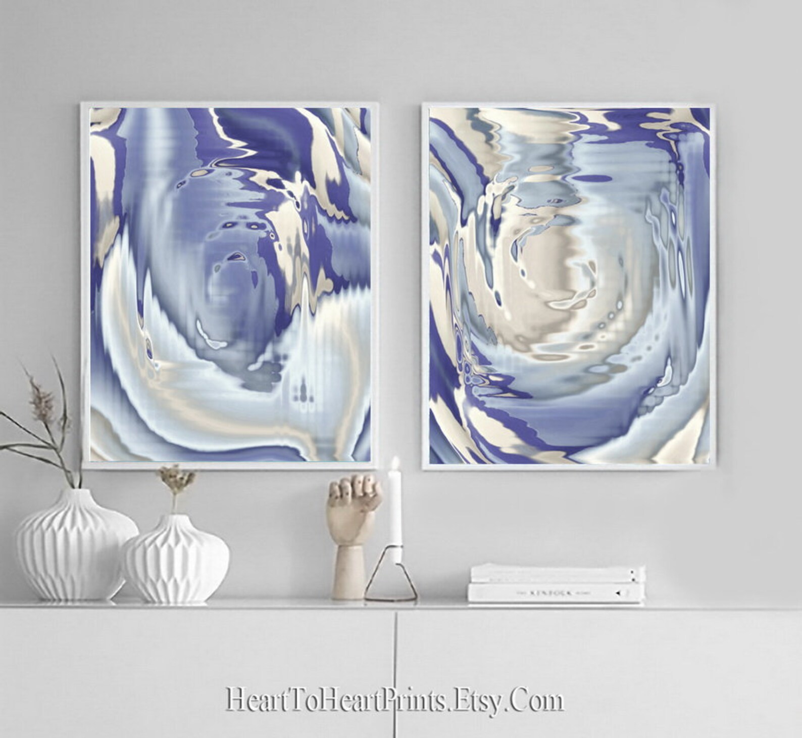 Blue Geometric Wall Art Set of 2 Prints Geometric Printable Etsy