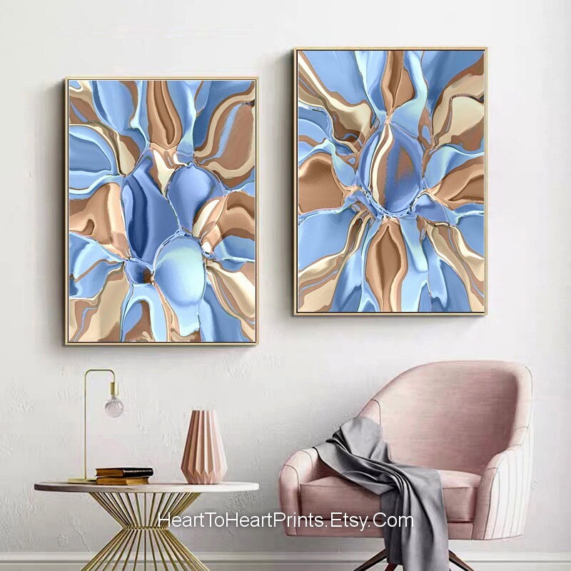 Blue Brown Abstract Painting PRINTABLE Wall Art Set of 2 | Etsy