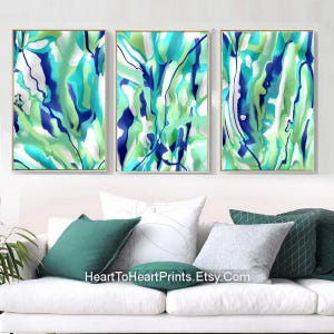 Green Navy Abstract Painting PRINTABLE Wall Art Set of 3 Green Wall Art ...