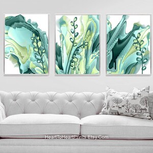 Green Navy Abstract Painting PRINTABLE Wall Art Set of 3 Green Wall Art ...
