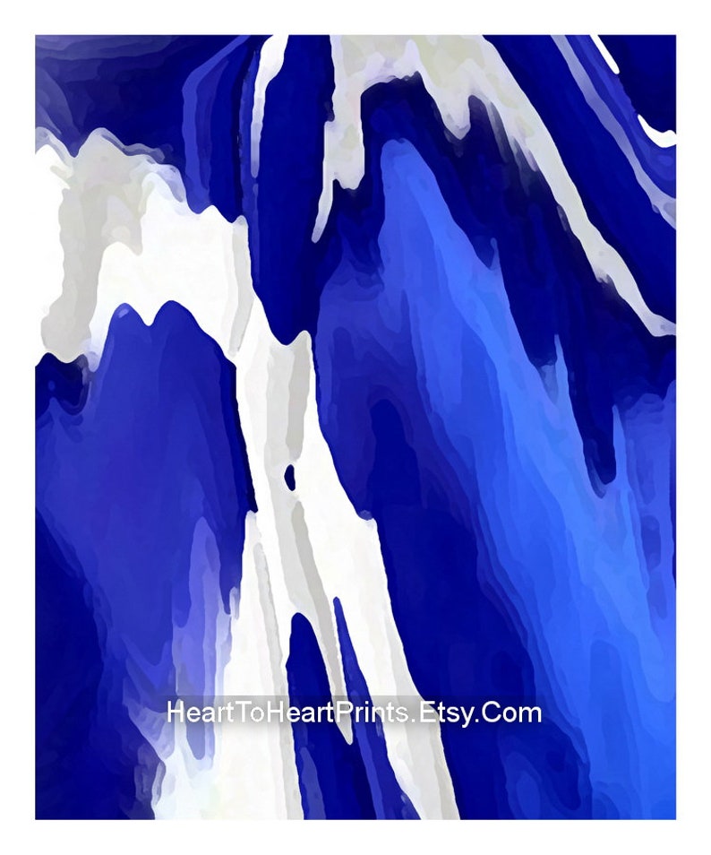 Blue Abstract Wall Art Set of 3 Prints Royal Blue Navy White Etsy