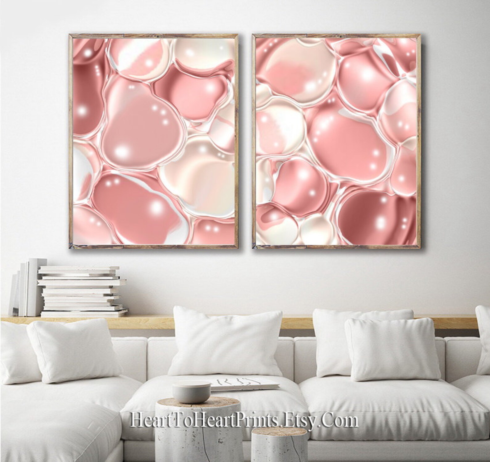 Blush Pink Abstract Wall Art Pink Abstract Painting Set of 2 Etsy