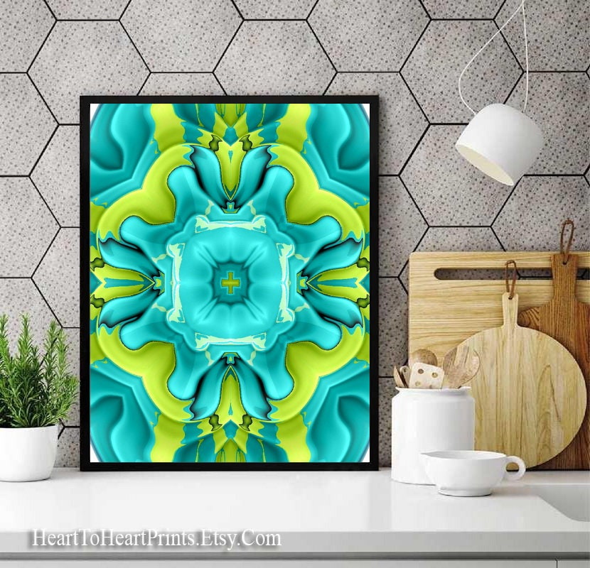 Green Kitchen Wall Art Set of 3 Prints Lime Green Teal Dining Etsy
