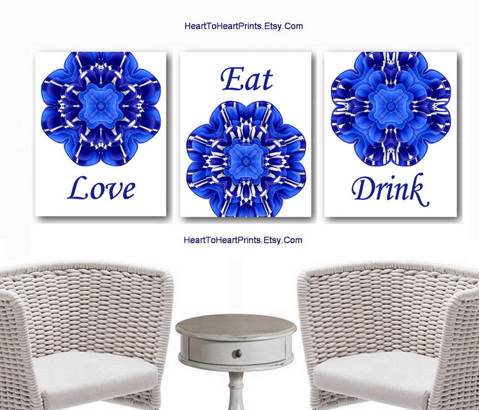 Royal Blue Kitchen Wall Art Set of 3 Prints Blue Kitchen Etsy