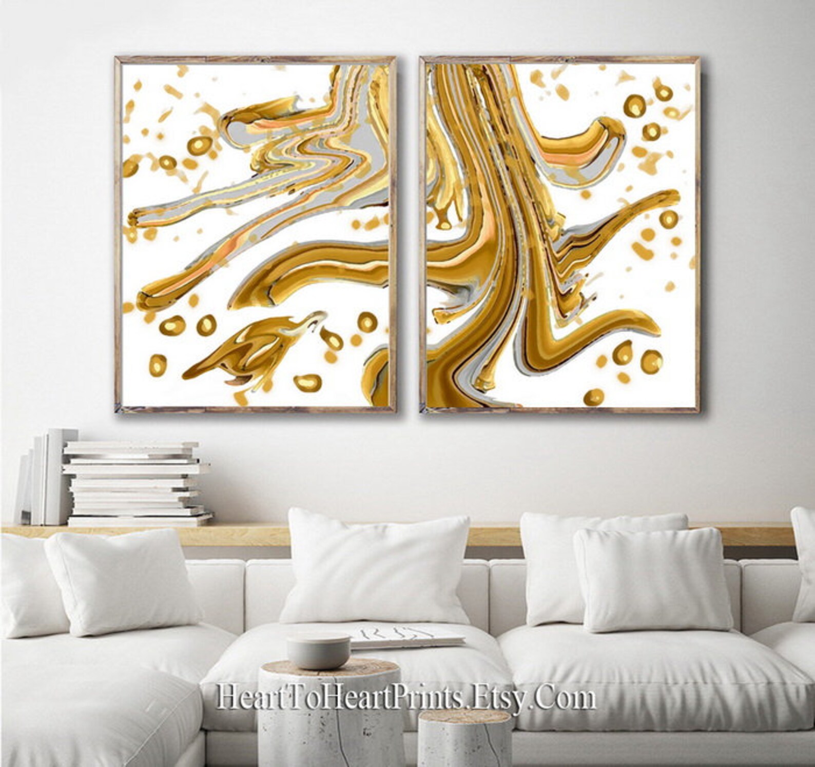 Abstract DOWNLOADABLE Prints Set of 2 Abstract Wall Art Mustard Yellow ...