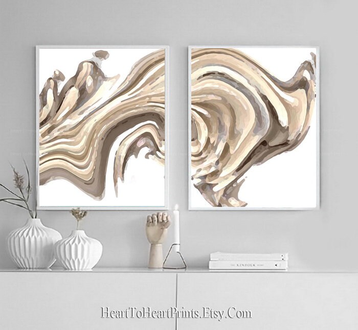 Neutral Abstract Wall Art Set of 3 Prints Abstract Painting Etsy
