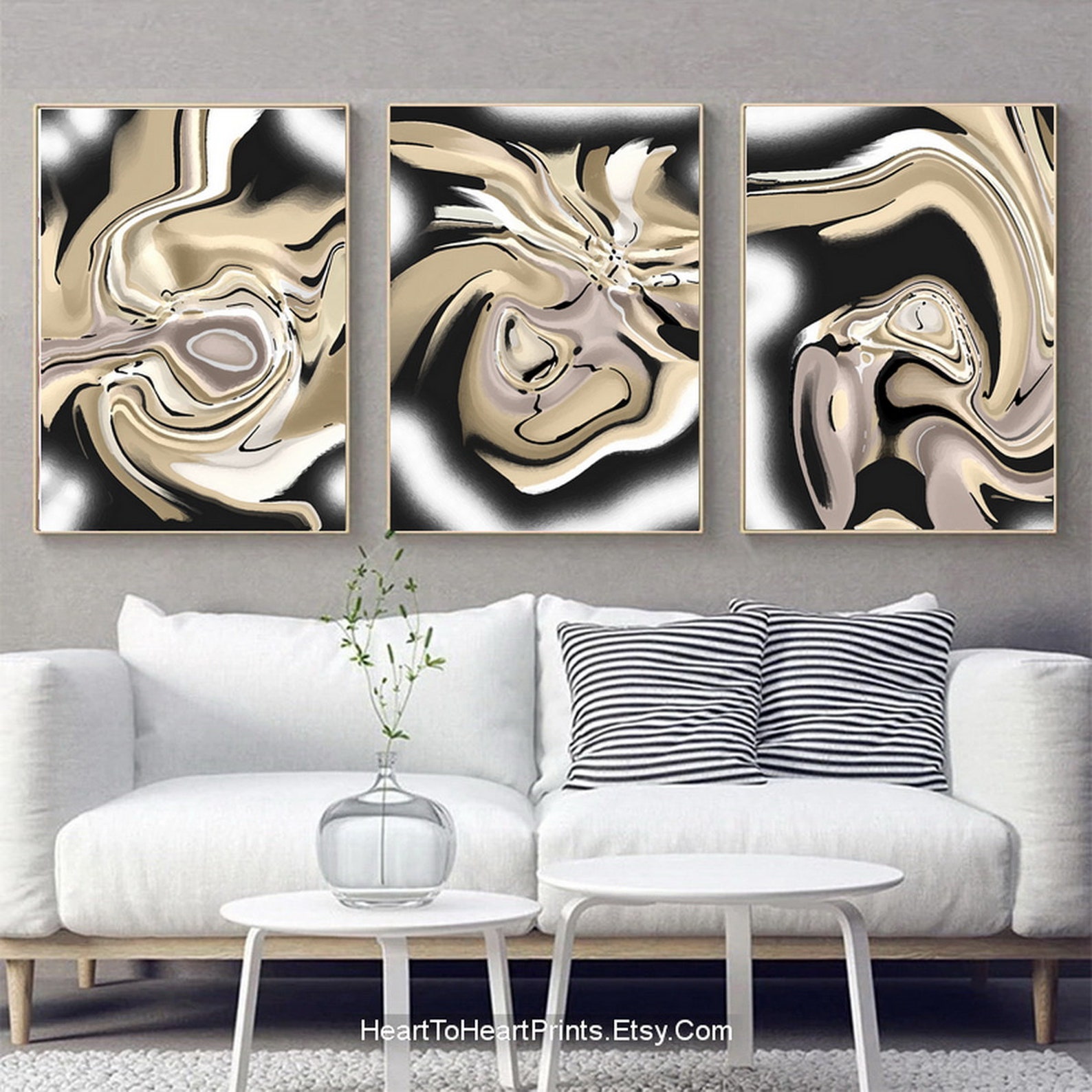 Black Beige Abstract Painting Set of 3 PRINTABLE Wall Art Minimalist ...