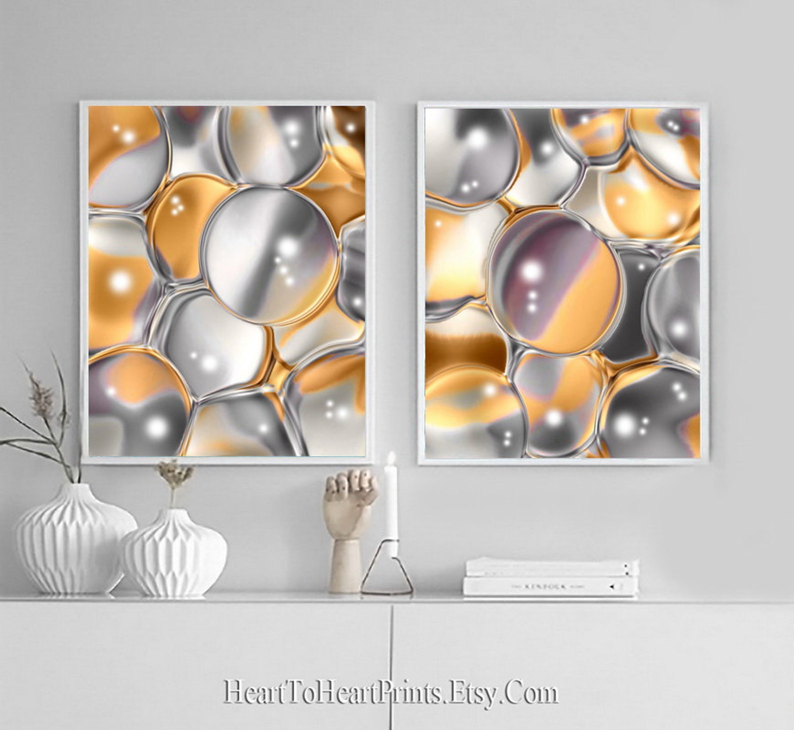 Gray Orange Abstract Wall Art Set of 3 Posters Canvas Etsy