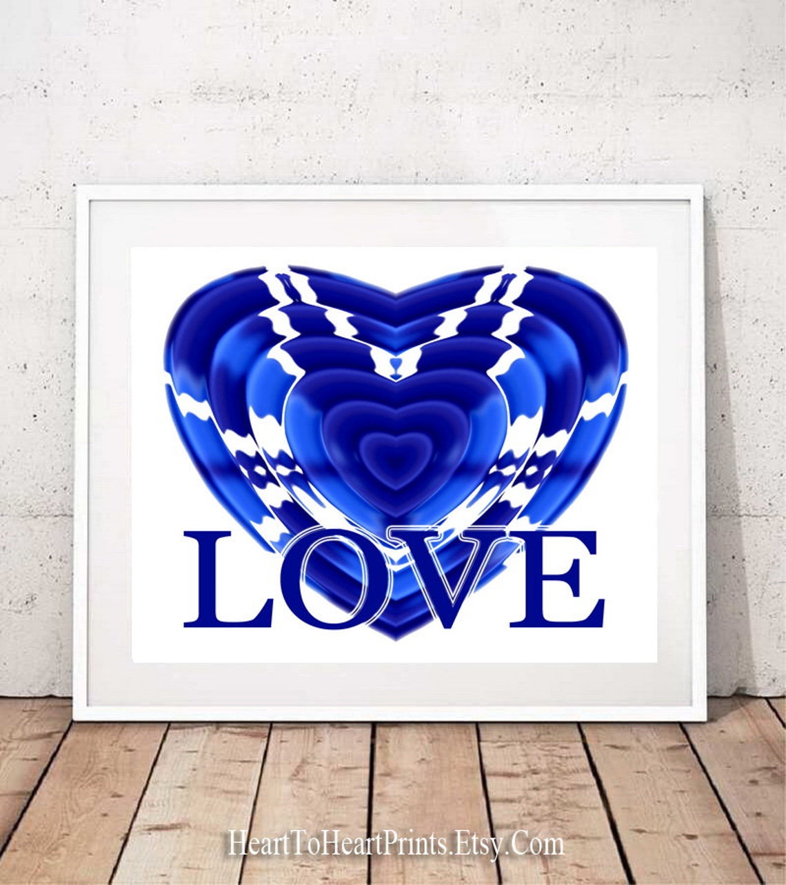 Love Printable Wall Art Blue Bedroom Decor Blue Heart Print Etsy