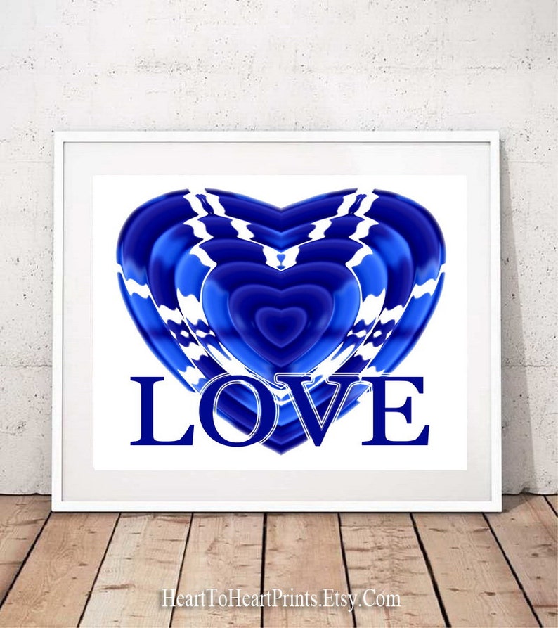 Love Printable Wall Art Blue Bedroom Decor Blue Heart Print Etsy