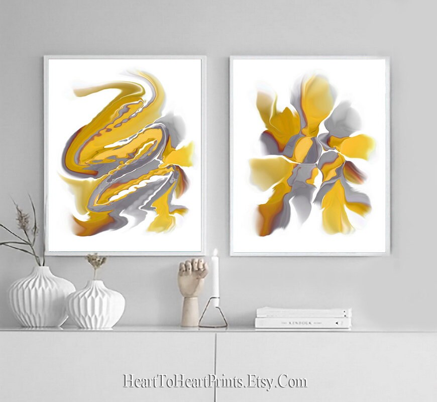 Abstract Wall Art Minimalist Yellow Gray Printable Art Mustard Etsy