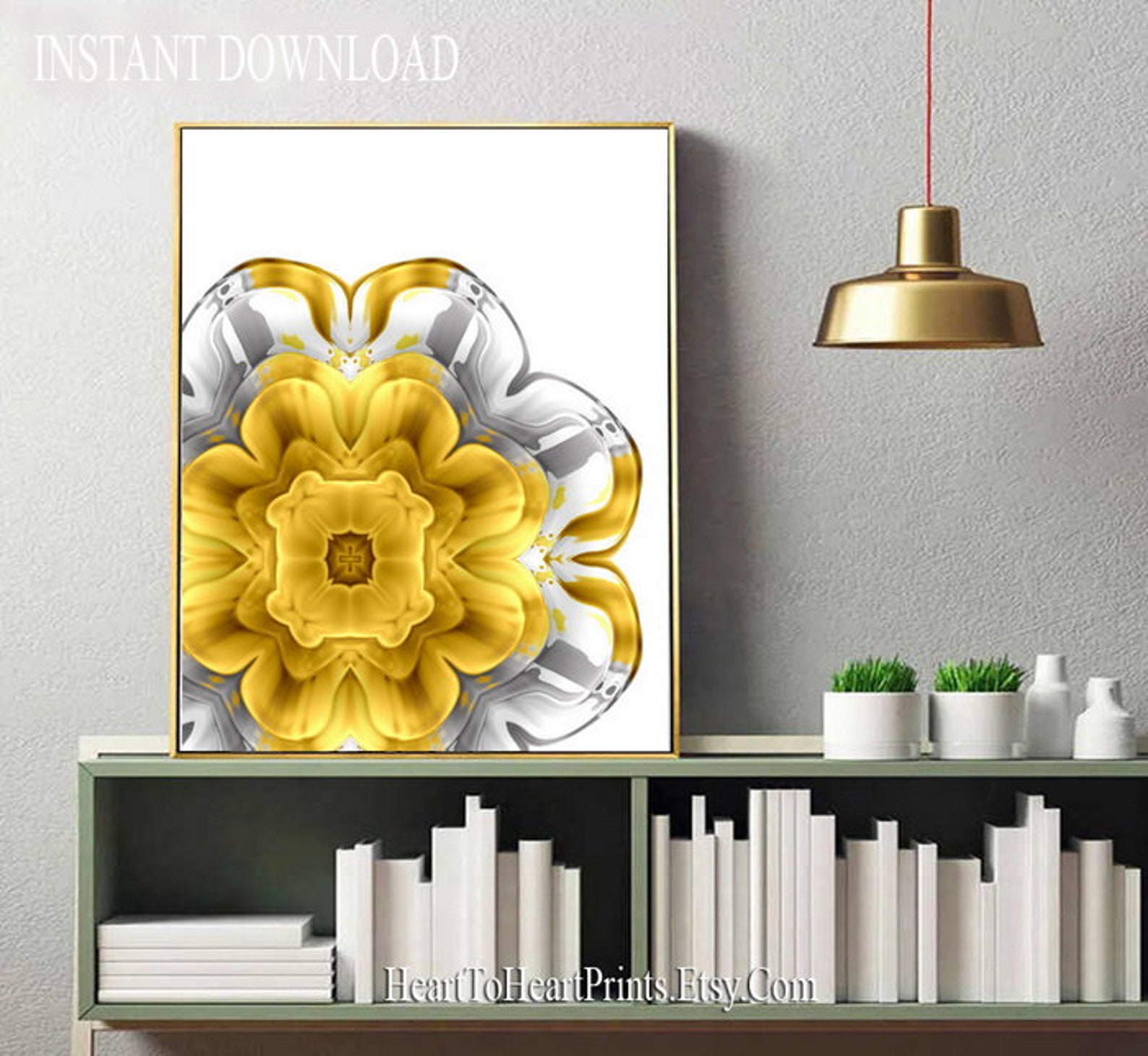 Mustard Yellow Gray Wall Art Set of 2 Prints Flowers Printable Etsy