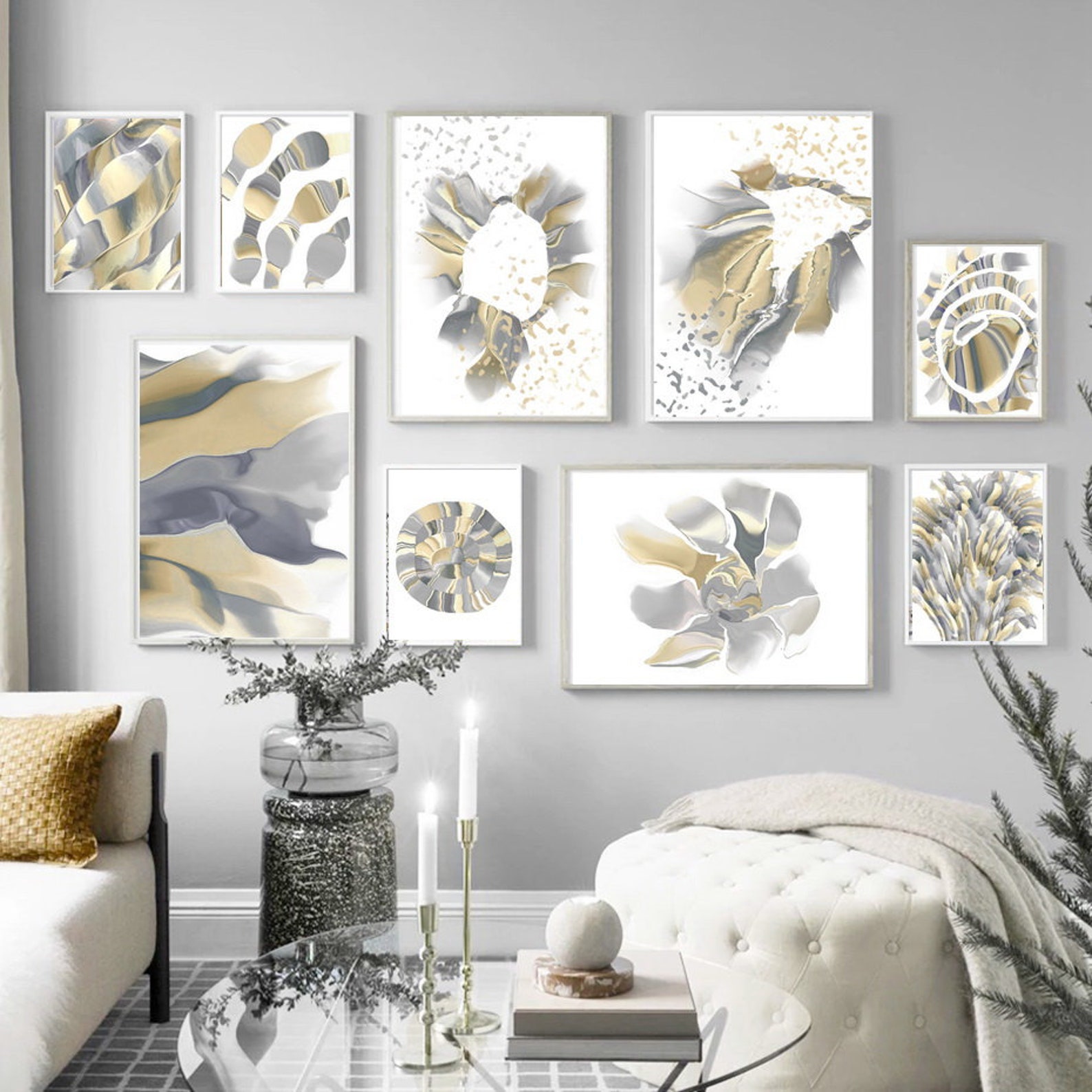 Beige Gray Abstract Set of 12 Posters Minimalist Artwork Etsy
