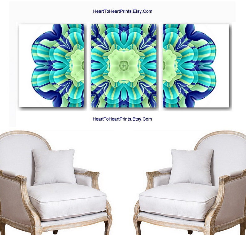 Green Botanical Set of 3 Art Prints Lime Teal Navy Wall Art Etsy