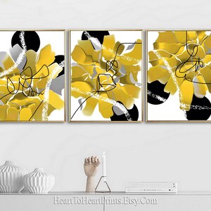 Yellow Gray Black Abstract Gallery Wall Art Set of 3 PRINTABLE Abstract ...
