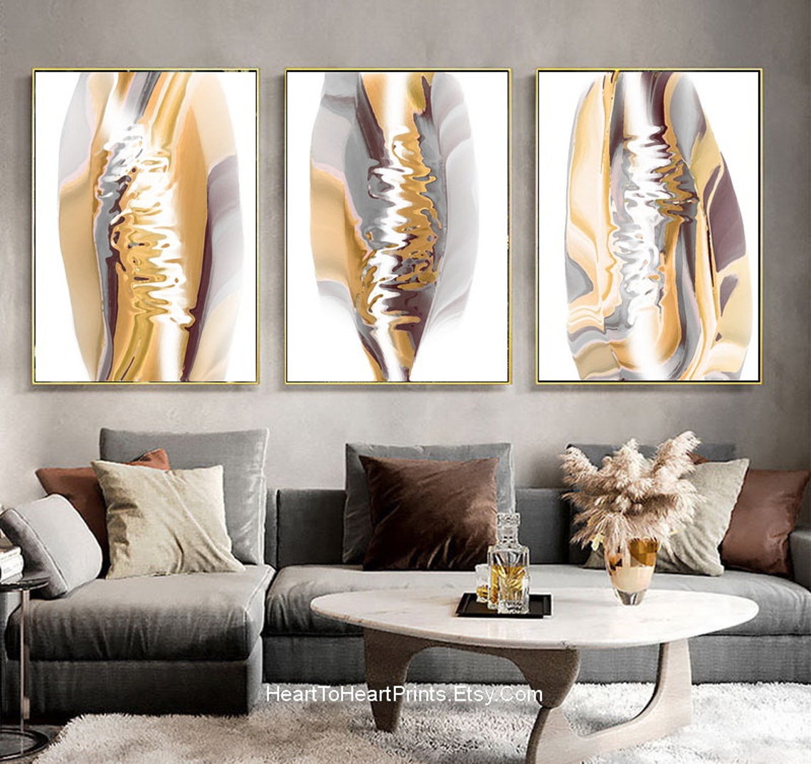 Earth Tone Wall Art Set of 3 Posters Neutral Abstract Painting Etsy
