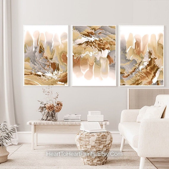 Neutral Abstract Painting Set of 3 Posters Canvas DOWNLOADABLE - Etsy